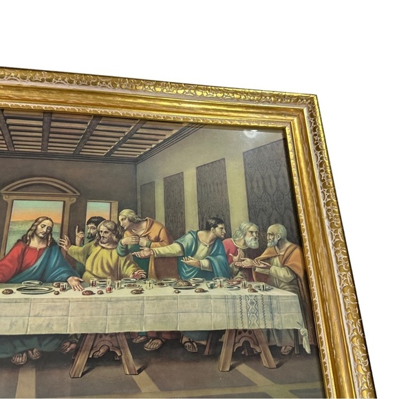 Vtg Last Supper Licensed Enhanced Print Illinois Moulding USA 22.5x14.5” Framed - Picture 6 of 11